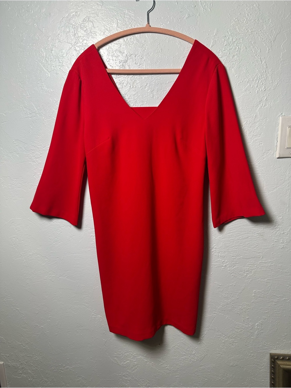 Trina Turk Red V-Neck Long Sleeve Shift Dress